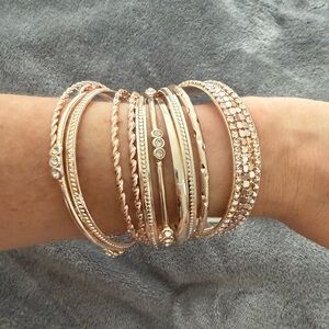 Elegant Rose Gold and Silver Bangle Set